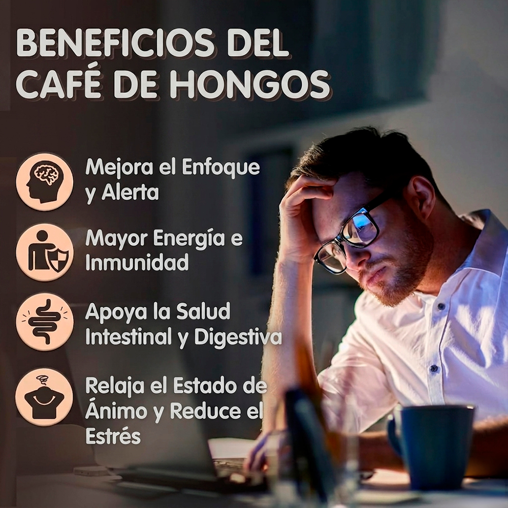 Enfoque Total: Café de hongos Nootrópico con Melena de León, Reishi y Cordyceps.