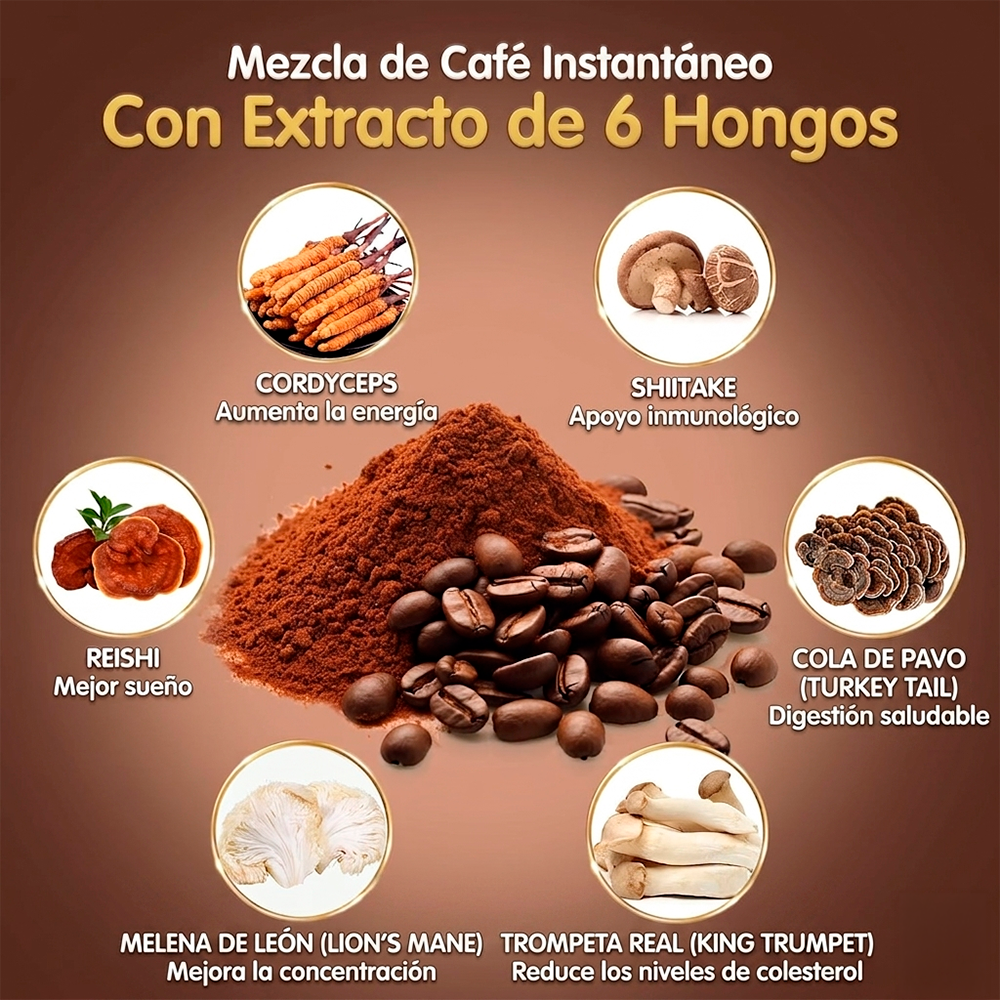 Enfoque Total: Café de hongos Nootrópico con Melena de León, Reishi y Cordyceps.