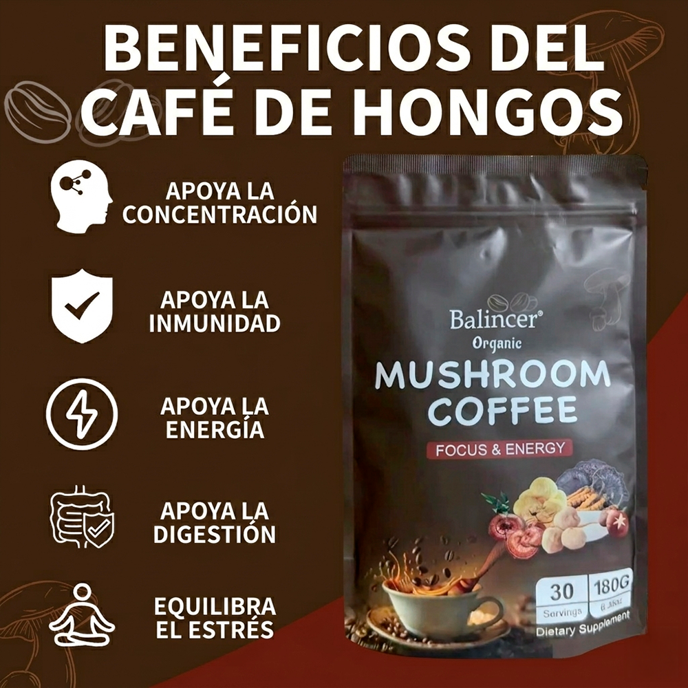 Enfoque Total: Café de hongos Nootrópico con Melena de León, Reishi y Cordyceps.