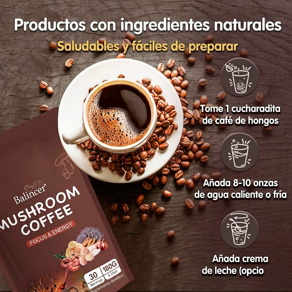 Enfoque Total: Café de hongos Nootrópico con Melena de León, Reishi y Cordyceps.