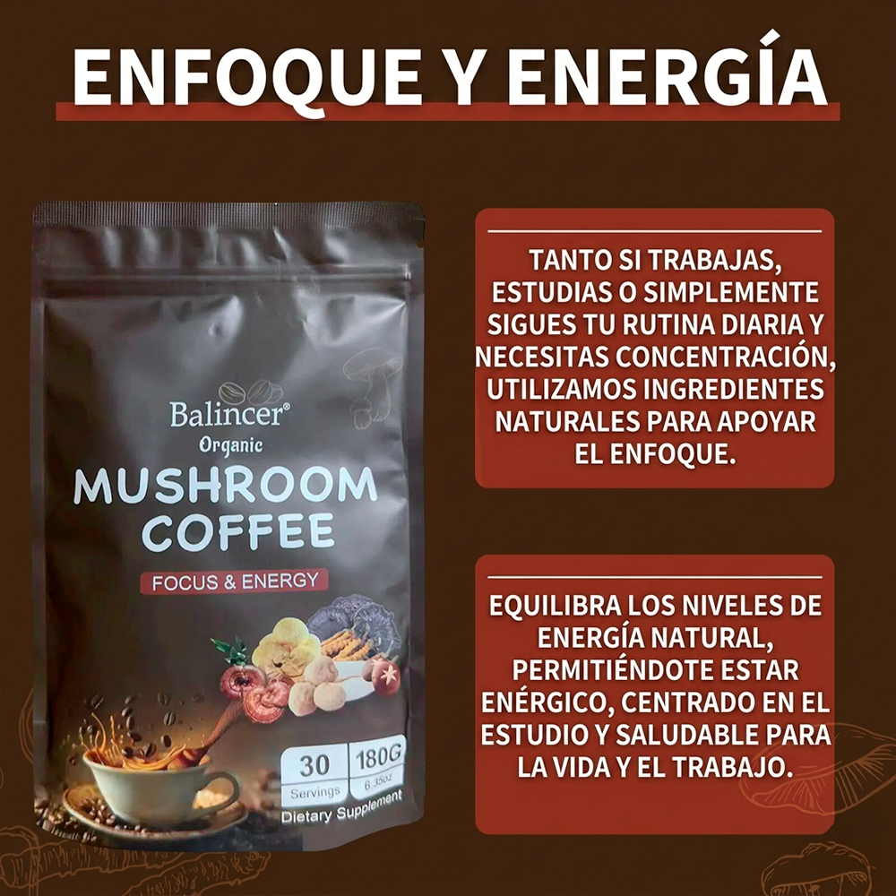 Enfoque Total: Café de hongos Nootrópico con Melena de León, Reishi y Cordyceps.