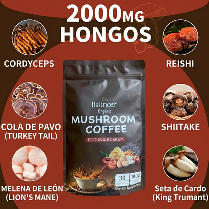 Enfoque Total: Café de hongos Nootrópico con Melena de León, Reishi y Cordyceps.
